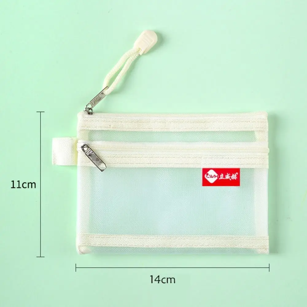 

Change Storage Bag Double Layer Coin Bags Cosmetic Bag Small Item Bag Clear Mesh Bag Solid Color Data Cable Storage Bag