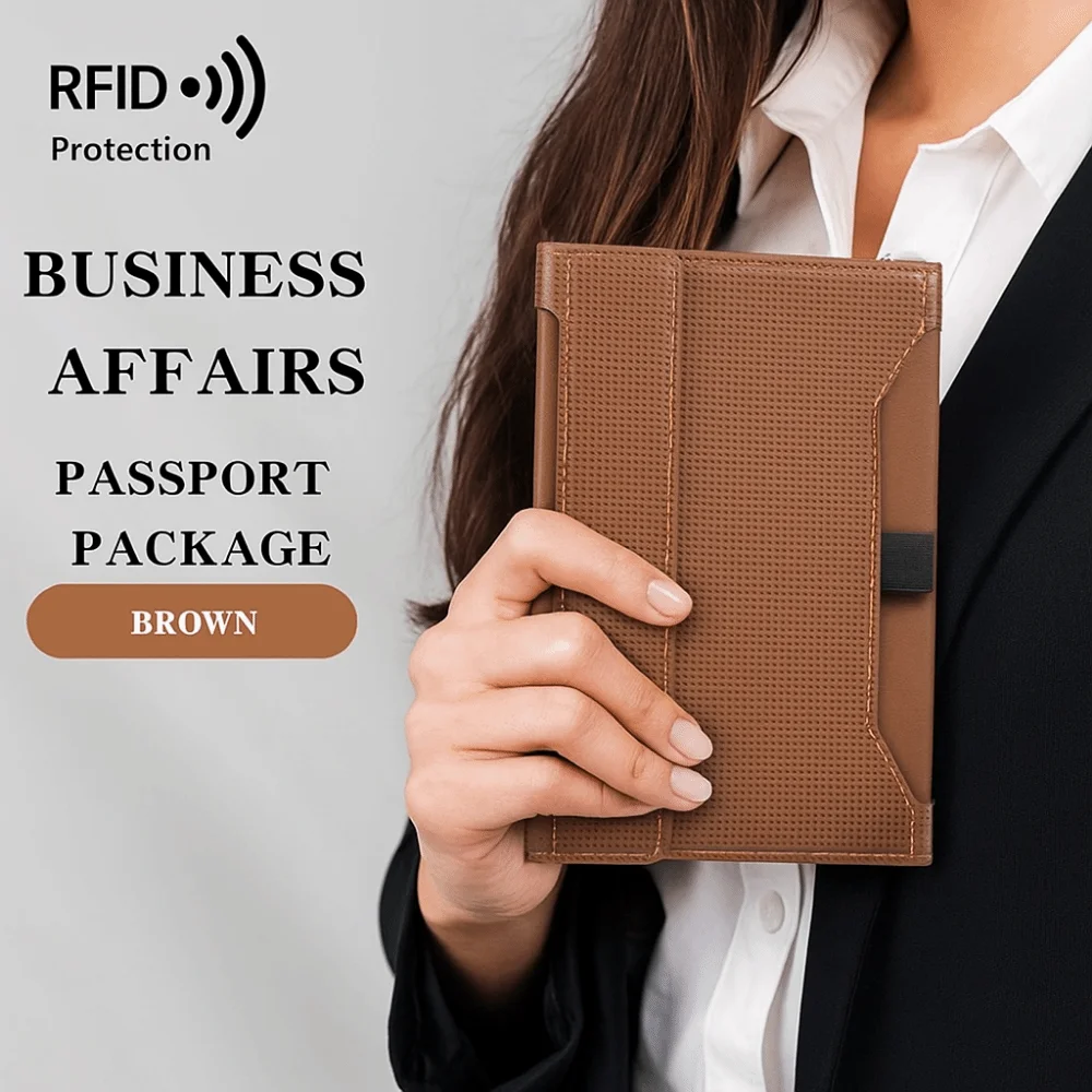 여성 남성 단색 여권 홀더 티켓 슬롯 클립 디자인 신용카드 홀더 가죽 RFID 차단 여권 지갑 비즈니스용