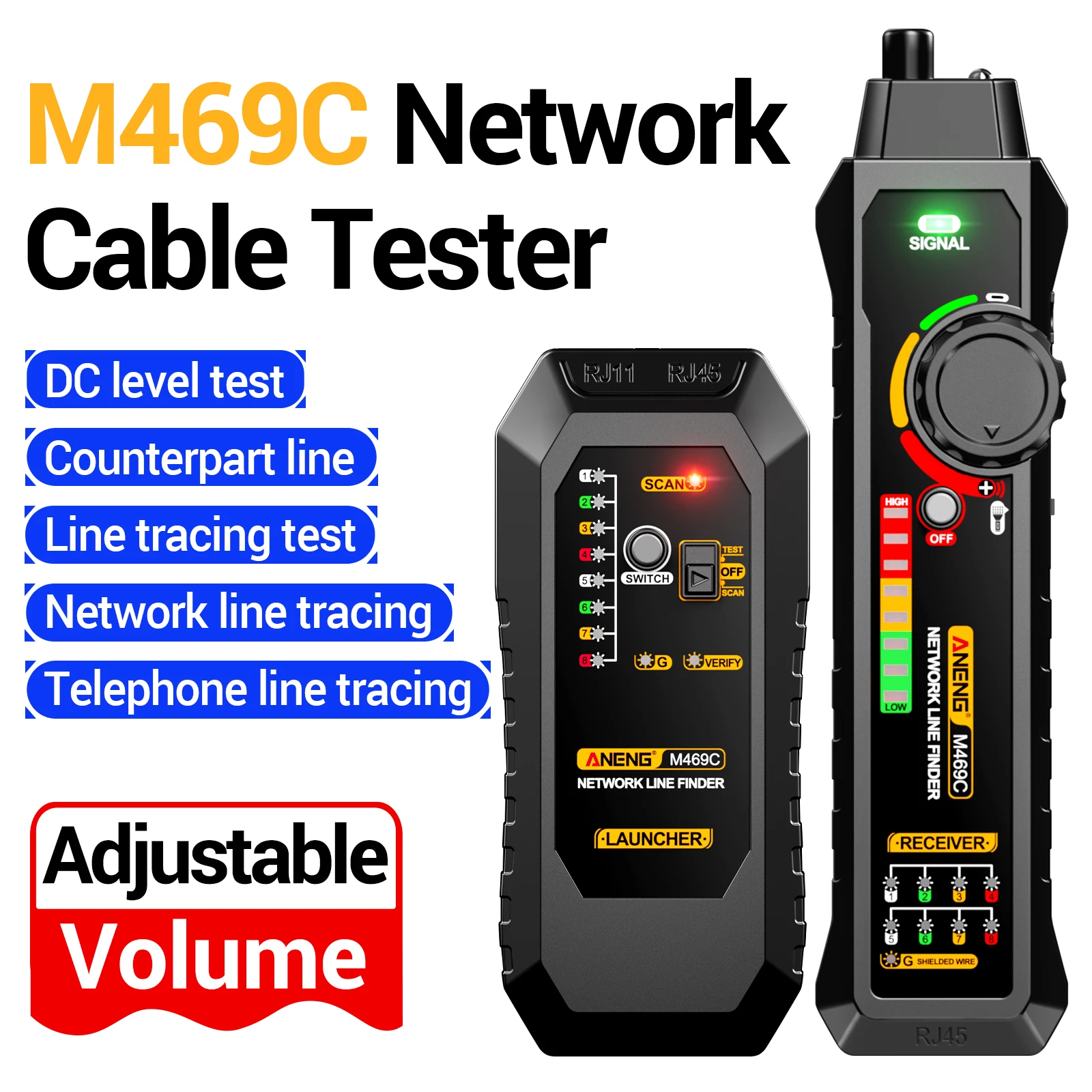 ANENG M469C Network Cable Finder RJ45 RJ11 Cable Tester Wire Tracer Ethernet Telephone Power Cable Open Short Circuit Detection