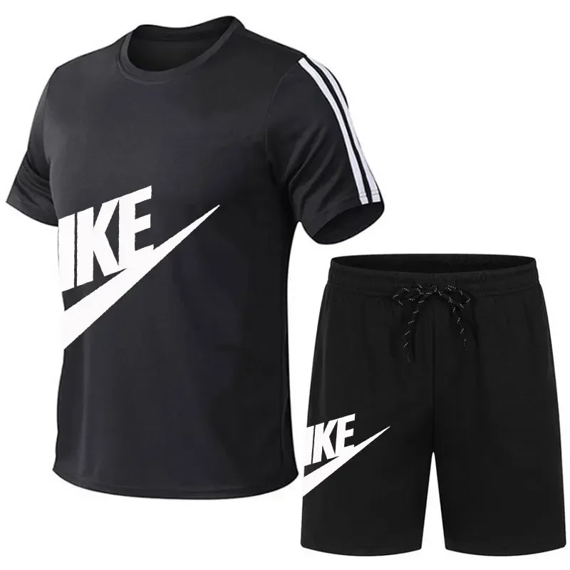 Summer hot selling men\'s short-sleeved T-shirt + shorts sportsuit printed casual fashion quick drying breathable 2-piece set