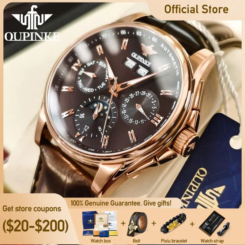 OUPINKE Men's Watches Top Brand Automatic Mechanical Watches Man Waterproof Sapphire Mirror Luxury Watch for Men Daily Dress