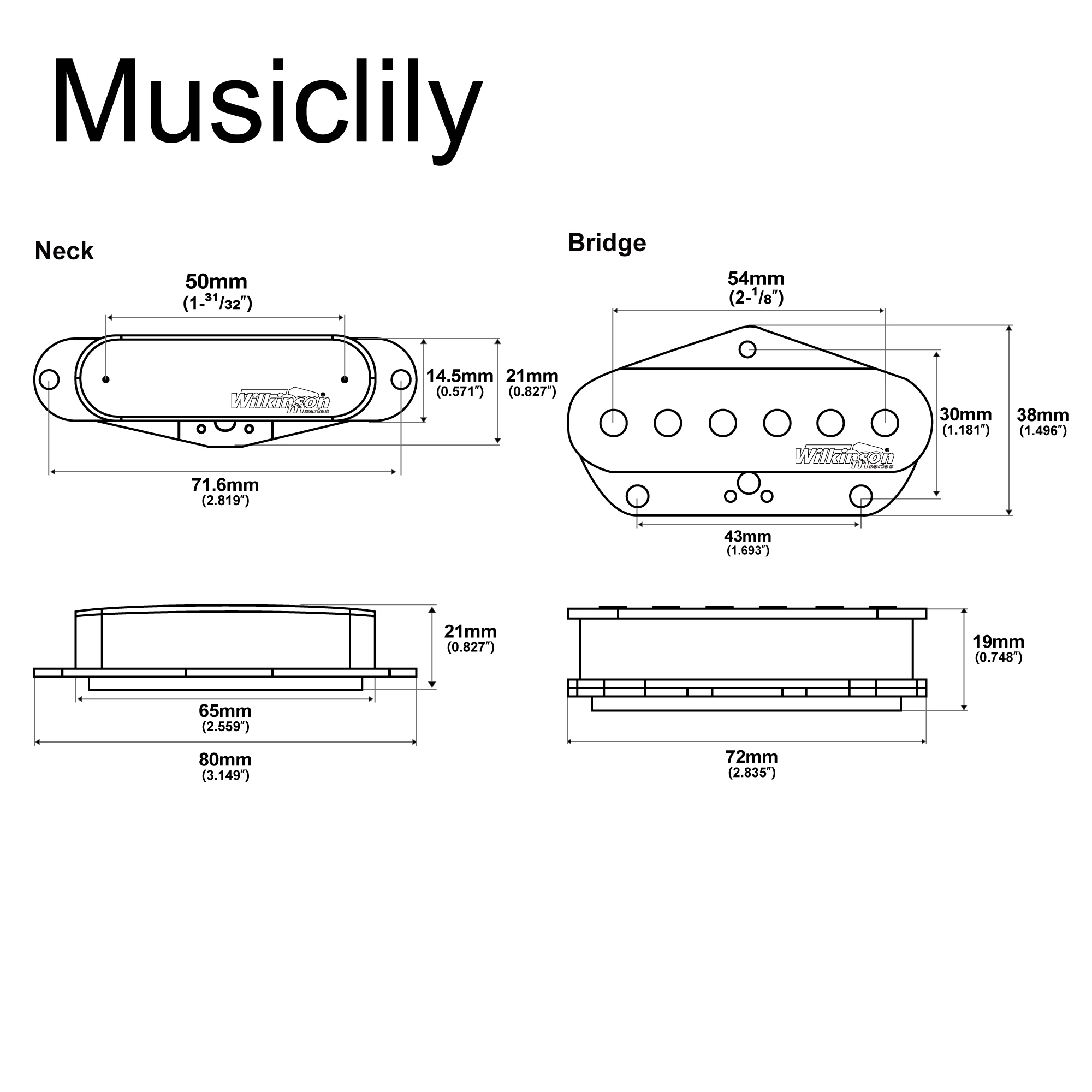 Wilkinson M Series Low Gauss Nashville Sound Ceramic Single Coil Pickup for Tele Style Electric Guitar