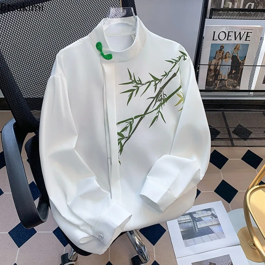 2026 New Men's Chinese Style Long-sleeved Shirts Spring Summer Trendy Printed Drape Shirts Loose Retro Casual Tang Suit Jackets