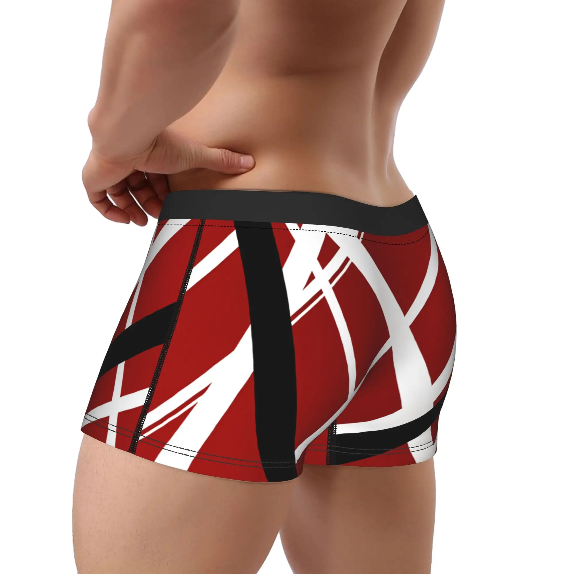 Abstract Red And White With Lines Van Halen Shorts Briefs  Underwear High Quality Men Breathable Trunk Custom Plus Size Panties