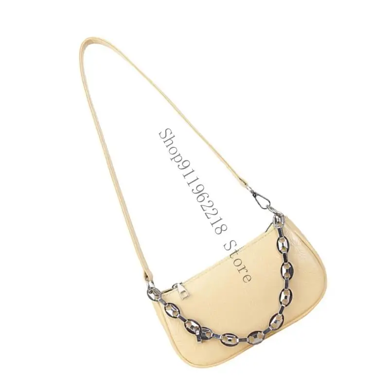 

Ergonomic PU Shoulder Bag Detachable Metal Chain Strap Practical Storage Space 066F