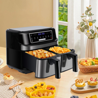 Hot Air Fryer Double Chamber 9 Litres XXL Air Fryer with 2 Independent 4.5L Drawers 8 Automatic Programmes with LED Touch Screen