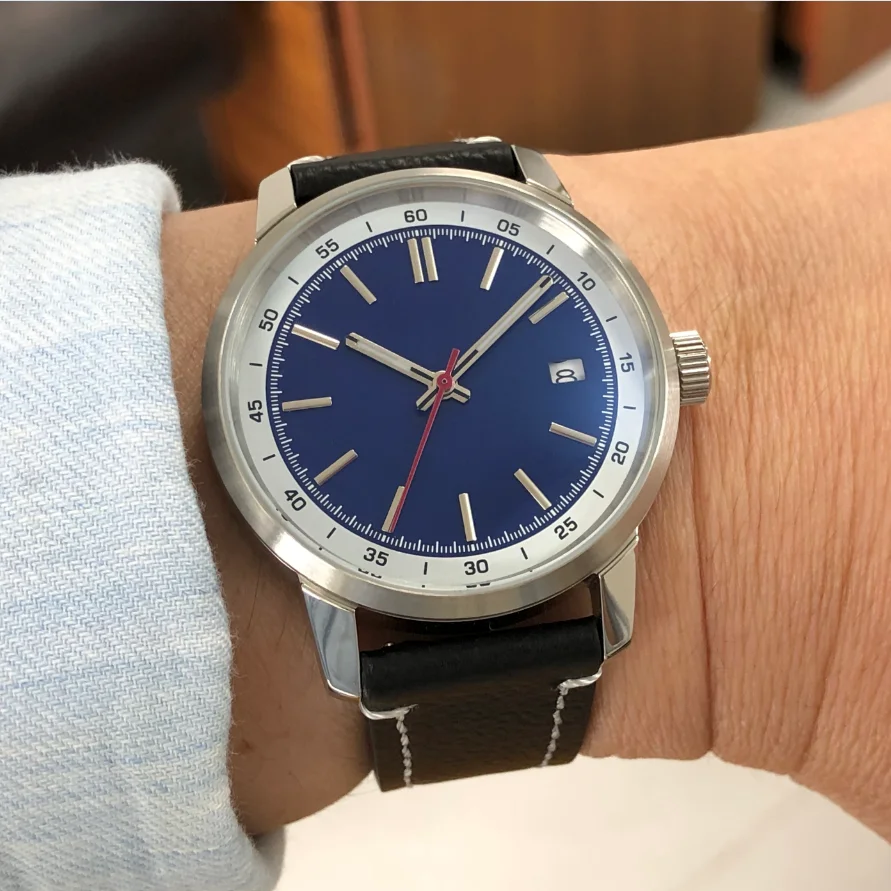 New 40mm No Logo CN NH35 Watch Waterproof 10Bar Automatic Mechanical Movement Calendar Window Blue Dial Pilot Men's Watches GR8