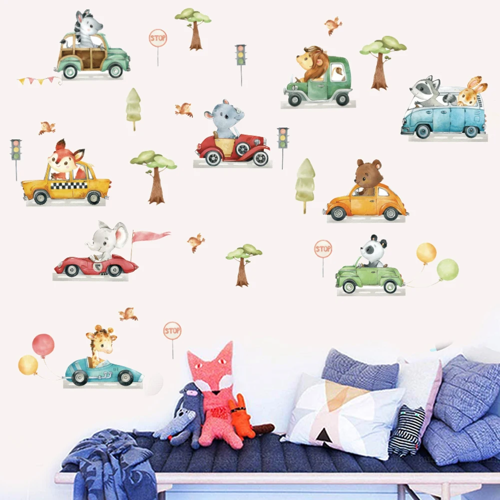 Cartoon Animal Racing wall stickers for kids rooms children bedroom decals 3d vivid poster Decor murals Beby Favors