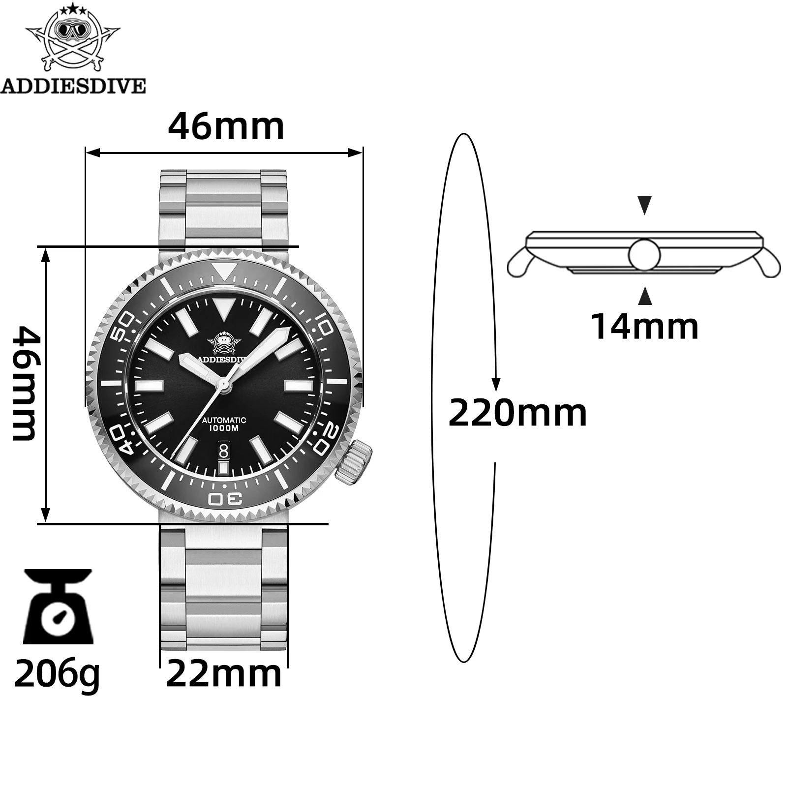 ADDIESDIVE Sapphire Automatic Mechanical Watches Ceramic Bezel Black NH35 Luxury Watch 1000m Waterproof Luminous Dive Wristwatch