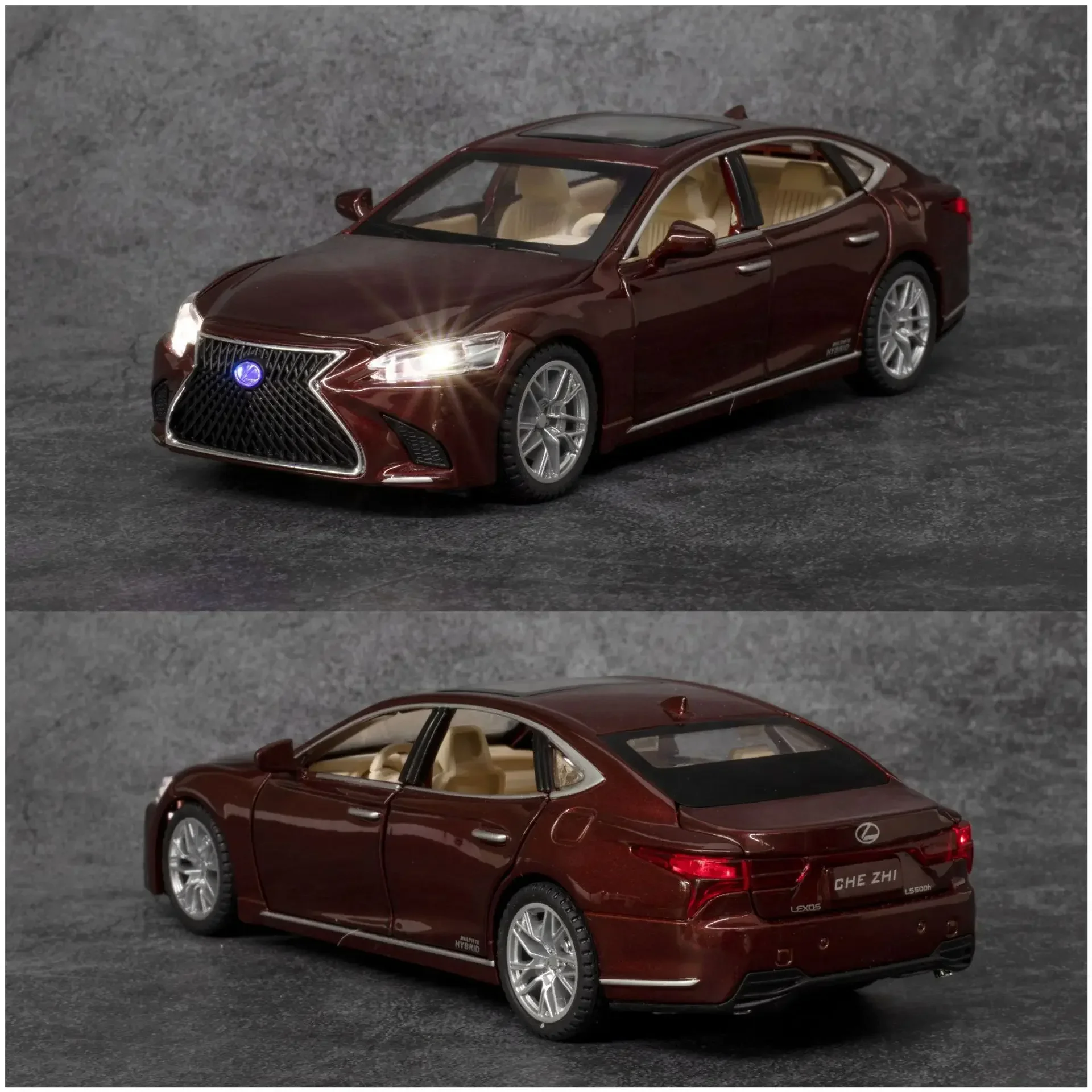 LEXUS-modelo de coche de aleación LS500H, juguete de Metal fundido a presión, modelo de luz y sonido, decoraciones interiores, colección de regalo para niños, A779, 1:32