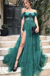 Aileen Long Wedding Party Dress Women Elegant Luxury Evening Dresses 2024 Green Mesh Layered Ball Gowns Formal Dresses for Prom