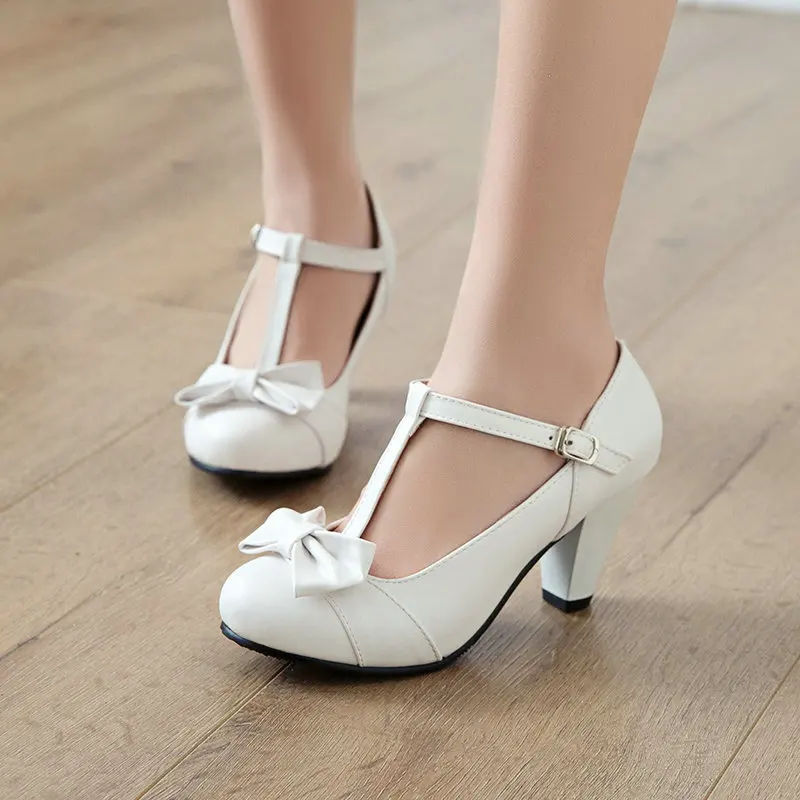 Children Girls High heel Shoes Women\'s Pumps T-Buckle High Heels Women Fashion Thick-Soled High Heels for Office Party Banquet