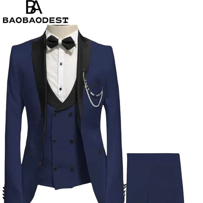 

Men's 3-Piece Wedding Tuxedo Set - Slim Fit Casual Business Formal Suit w/ 2-Button Sport Blazer, Vest & Pants + Scarf Gift