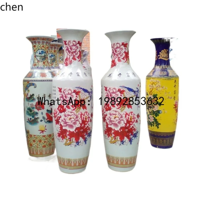 Floor-standing Large Vase with Glaze Color Gold and Jade Full House Living Room Ceramic Ornament
