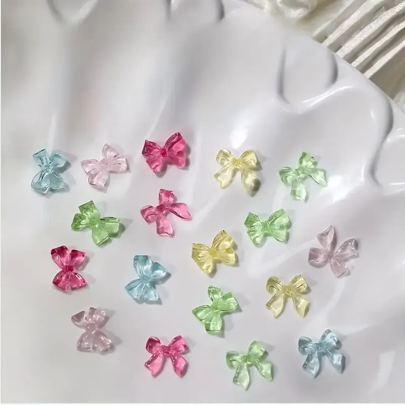 

30pcs Bow Resin Nails Charm Colorful Ice Transparent Ribbon Nail Art Accessories Nail Gems Parts Summer Nail Decoration Supplies