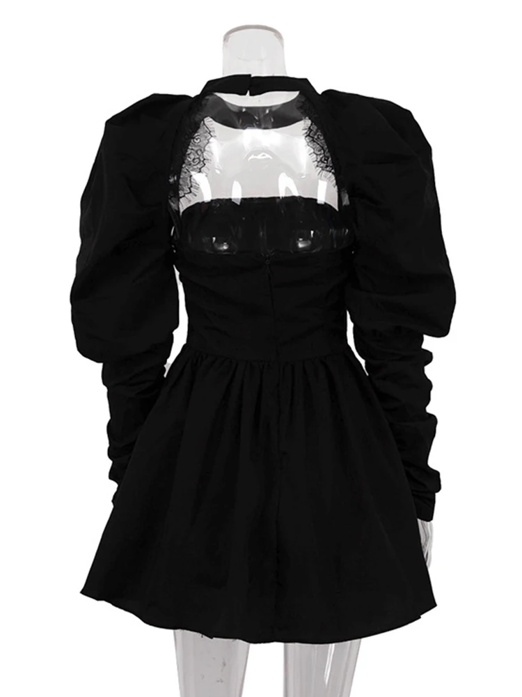 Aynaray 2024 Autumn Winter Women Long Sleeve Sexy Solid Black Bodycon Mini Skater Dress Female