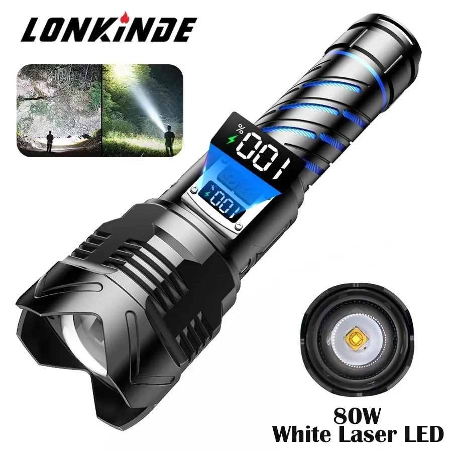 

80W Power Strong Light Long Range LEP Flashlight USB Charging 26650 Lithium Battery Outdoor Telescopic Zoom Super Bright Torch