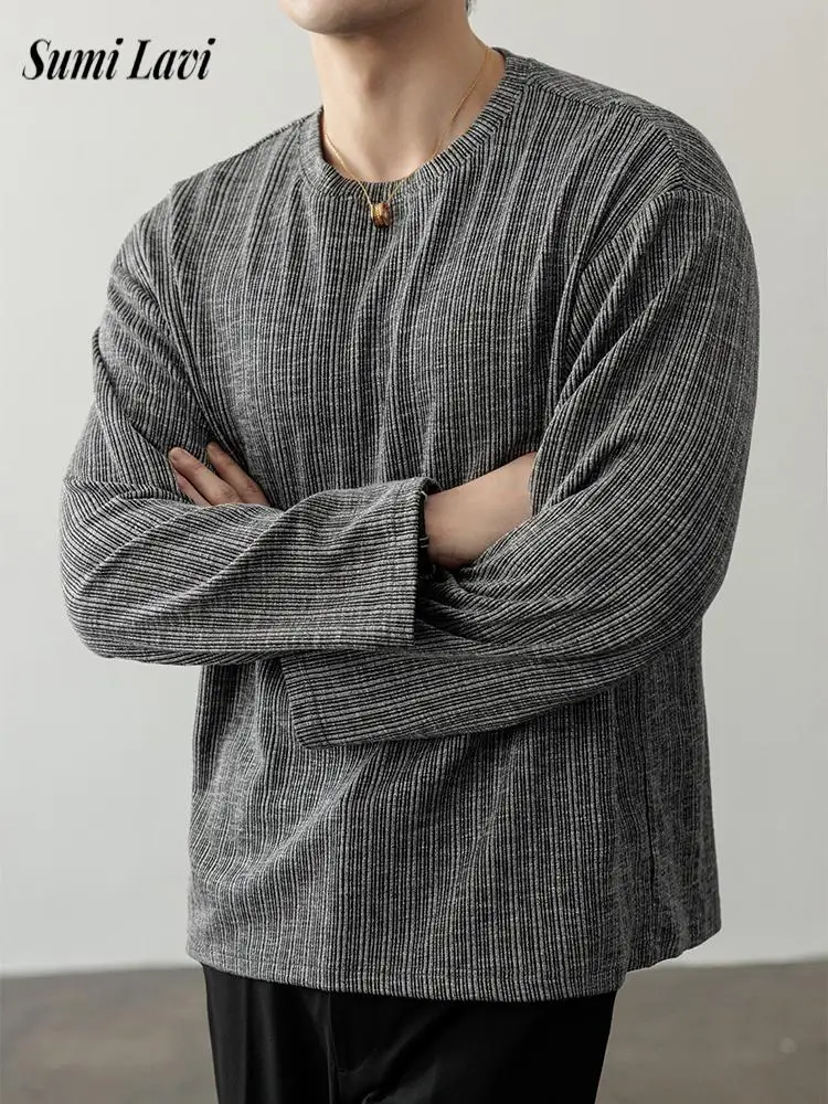 

2025 Spring Fall New Casual Bottoming Tees Mens Fashionable Crew Neck Long Sleeve Knit T Shirts Men Vintage Striped Jumper Tops