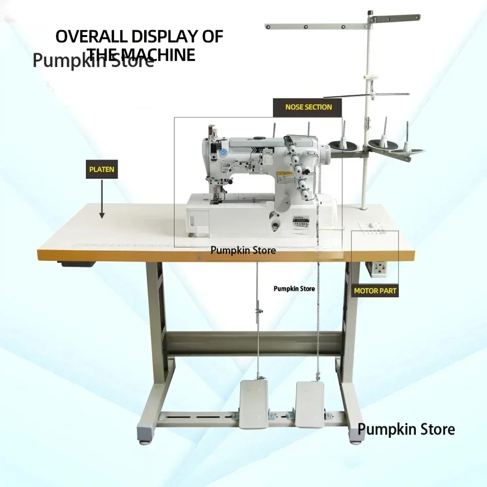 Straight Drive Shed Sewing Machine 3 Needle 5 Lines 220V Industrial Cutting Machine, Press The Cuffs, Hem Neckline of Clothes