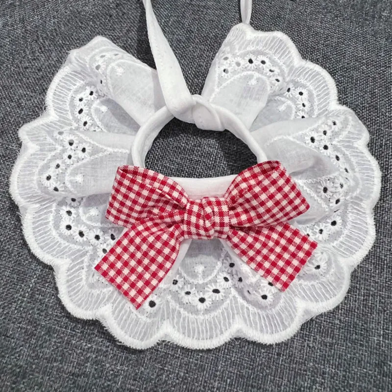 White Lace Cat Dog Bibs Bowknot Neckerchief Dog Accessories Puppy Kitten String Necklace Necktie Neck Strap Scarf Pet Product XS