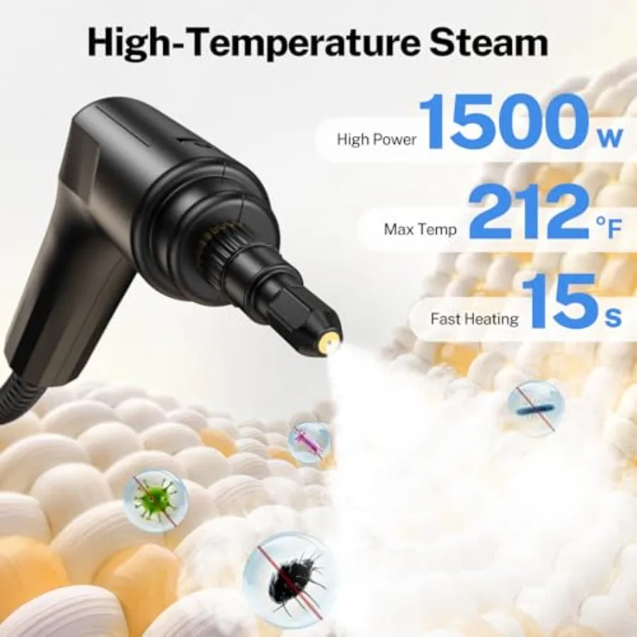 Handheld Steam Cleaner for Home and Car Cleaning with 3-Level Adjustable Steam 15-Second Rapid Heat-Up 1.6L Large Water Tank Id
