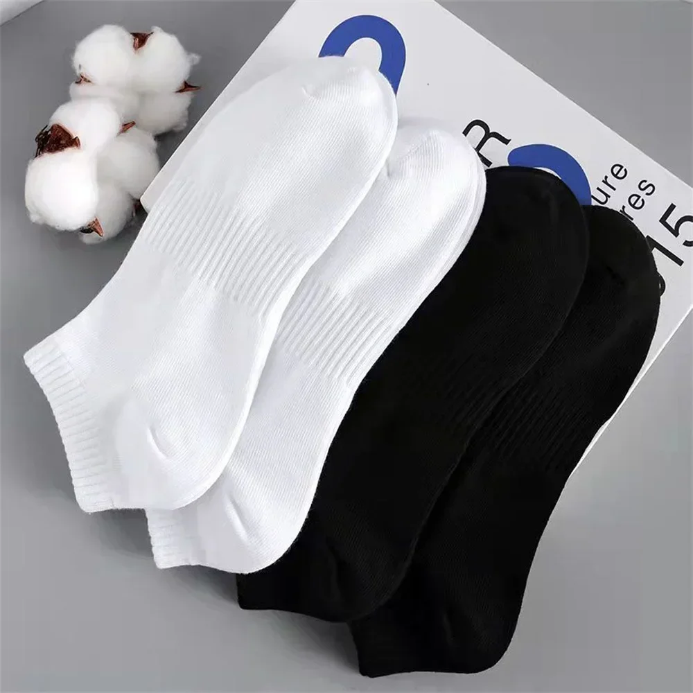 10 Pairs Classic Black/White Business Men Cotton Socks Summer Autumn High Quality Women Solid Color Ankle Boat Socks