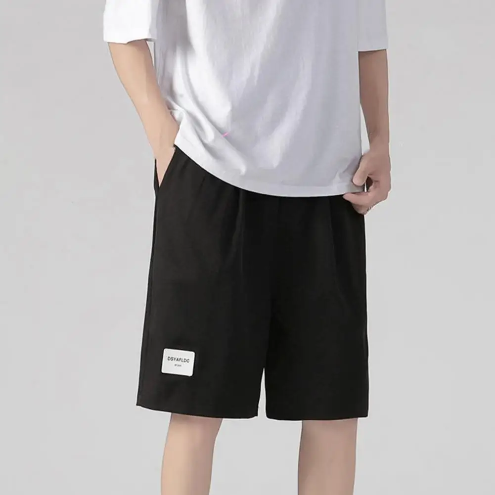 

Men Summer Shorts Solid Color Elastic Waist Loose Drawstring Pockets Fitness Short Pants for Jogging Male Clothing Streetwear
