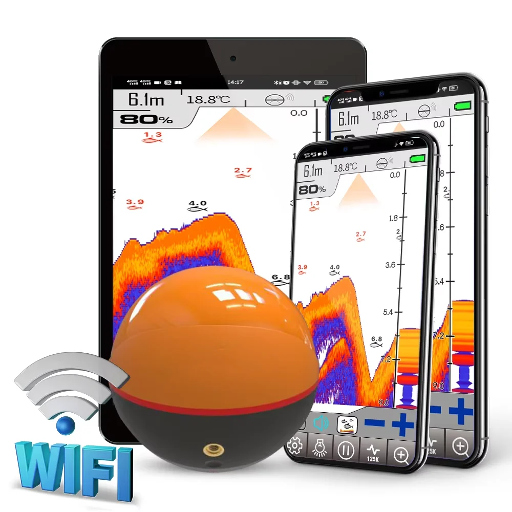 Erchang F68 WiFi صياد السمك مسافة 100 متر عمق 60 متر صيد لاسلكي مناسب لنظام iOS وأندرويد كاشف صدى صيد الأسماك في المحيط