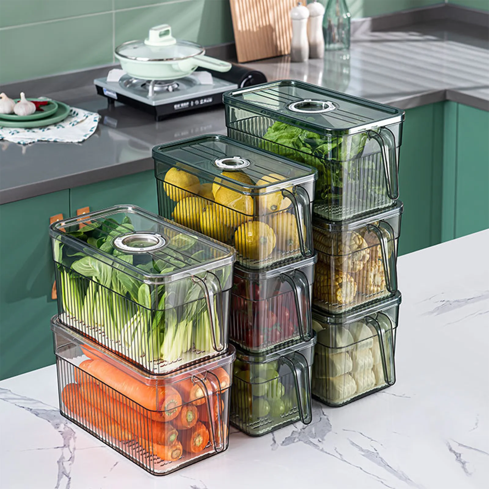 

Kitchen Refrigerator Storage Box With Lid Transparent Pet Sealed Box For Fruit Vegetable Grain Multifunction Kitchen Storage Box