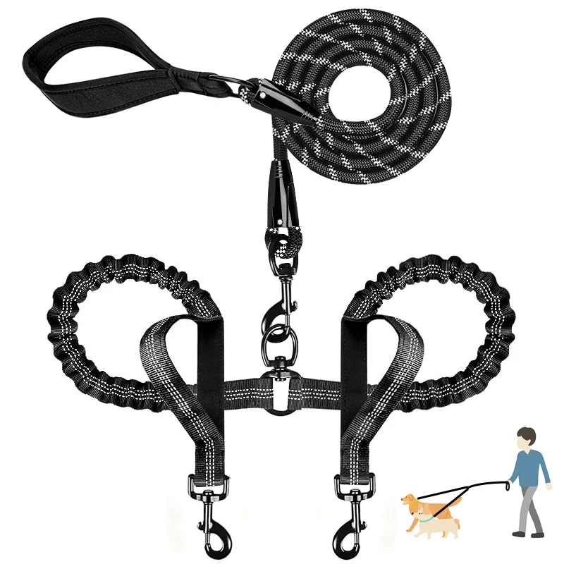 1 PC Explosion Proof Impact Elastic Buffering Adjustable One To Two Double Dog Leashes Dog Walking Accessories for Small Medium
