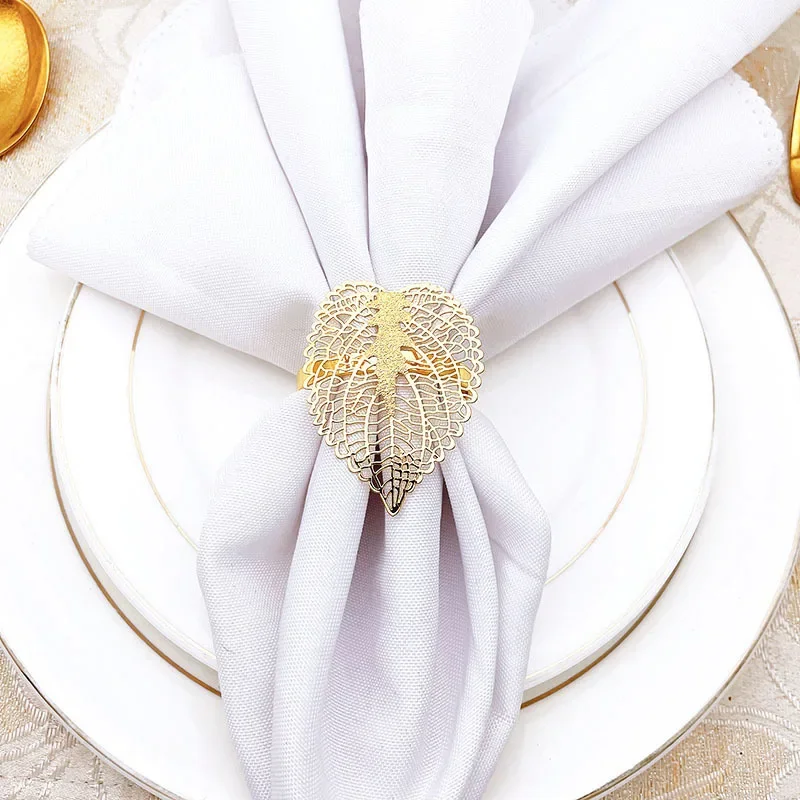 Gold Fall Leaves Napkin Rings Set for Party Table Decor