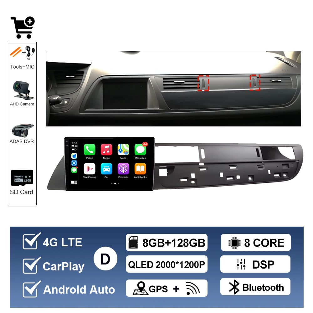 Draadloze Carplay Voor Citroen C5 2008 2009 2010-2016 Android AUTO Autoradio Multimedia Speler GPS Navigatie WIFI DSP Stereo BT - afbeelding 1