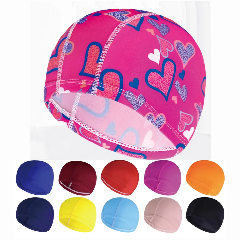 Men Women Fabric Swimming Caps Multi Colors Patterns Printed Swim Pool Water Sports Bathing Hat Elastic Nylon Turban for Adults