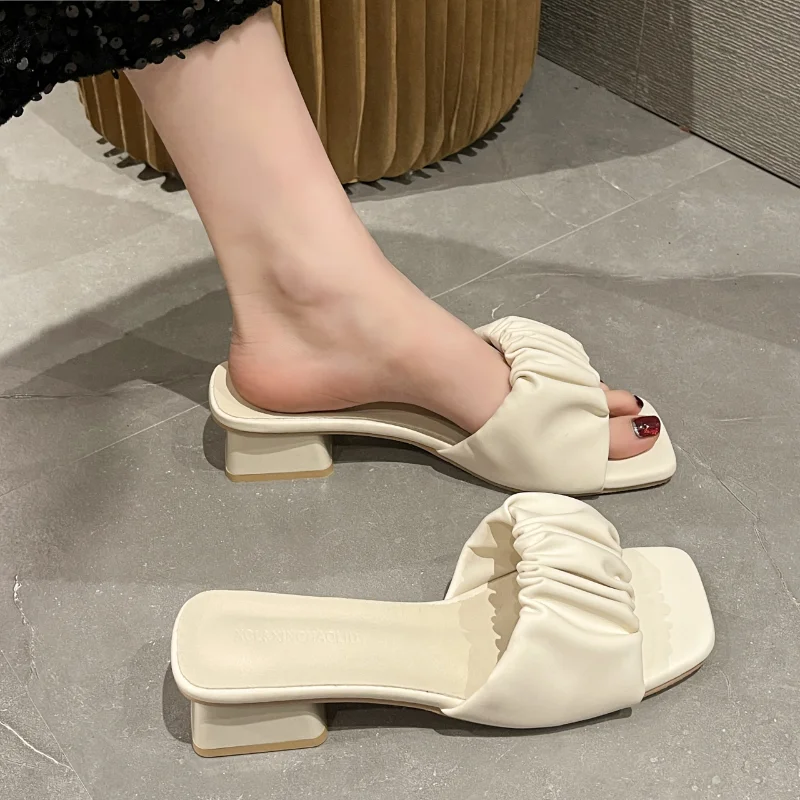 Neue Sommer Frauen Hausschuhe Sandalen Damen Weiche Bequeme Falten Sexy Starke High Heel Sandalen Mode High Heel Sandalen – Detail 8