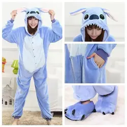 Disney Lilo & Stitch Blue Stitch Cartoon Hooded Jumpsuit Pajamas Family Parent-Child Clothes Home Clothes Couple Pajamas Gifts