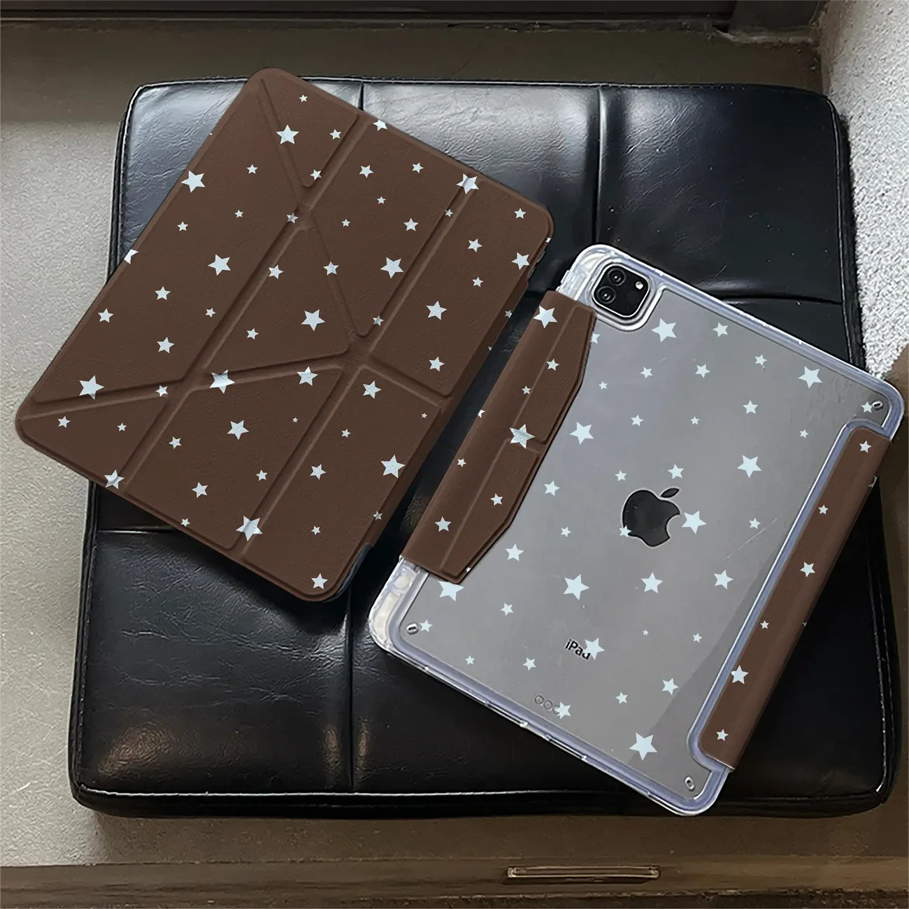 Coffee Colored Stars Y-Shaped Triple Fold For iPad 2025 Protective Cover For iPad Pro 2022 12.9 MINI 6 Air7 10th 11th M4 M5 Case