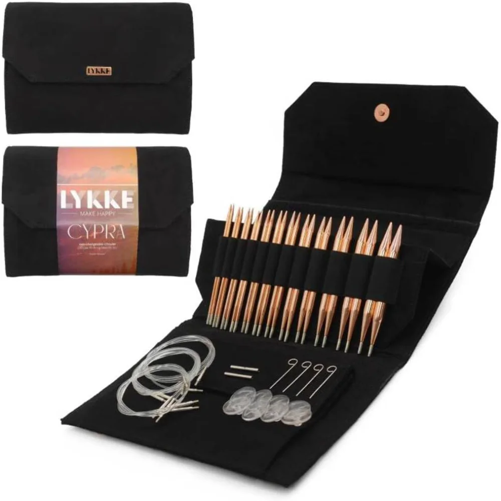 

Copper 5" Interchangeable Knitting Needles, US 4-17 Set in Vegan Suede Case