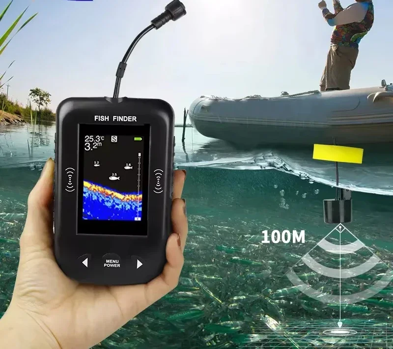 100M Portable Fishing Sonar Fish Finder for boat Lure Lake Sea with Alarm Echo Sounder