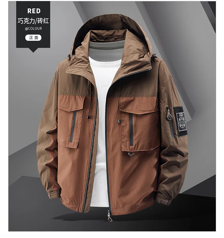 سترة عمل خارجية بقلنسوة للرجال لربيع وصيف جديد لعام 2025 بتصميم فضفاض للرجال