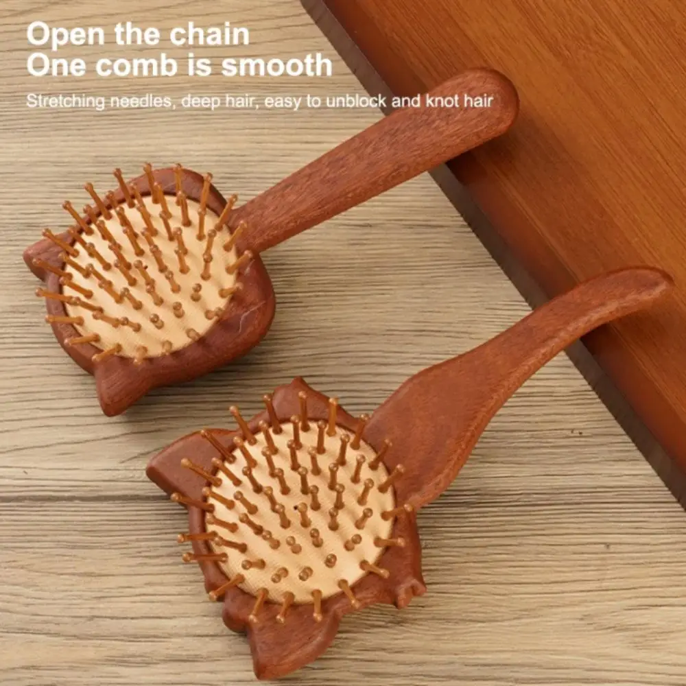Fox Cat Shape Sandalwood Hair Comb Anti Static Relieve Scalp Airbag Comb Air Cushion Portable Massage Comb Hair Care