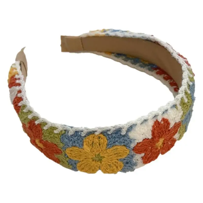 Small Fresh Colorful Embroidered Weaving Headband Girls Show Off Face Small Flower Versatile Wide Edge Headband Hair Accessories