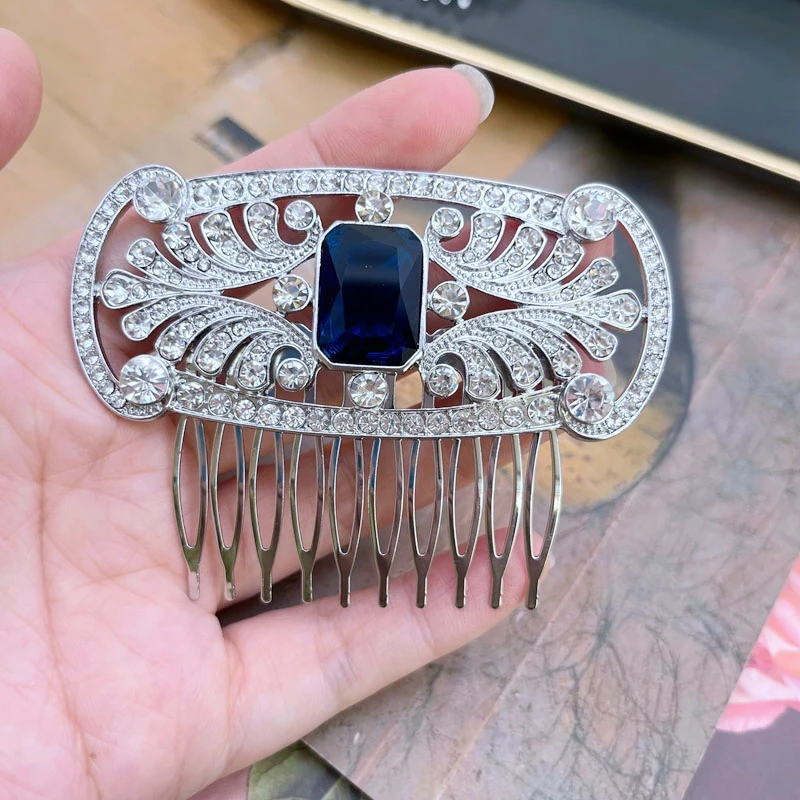 Glass Stone Combs Hair Jewelry For Women Blue Green Vintage Wedding Party Accessories