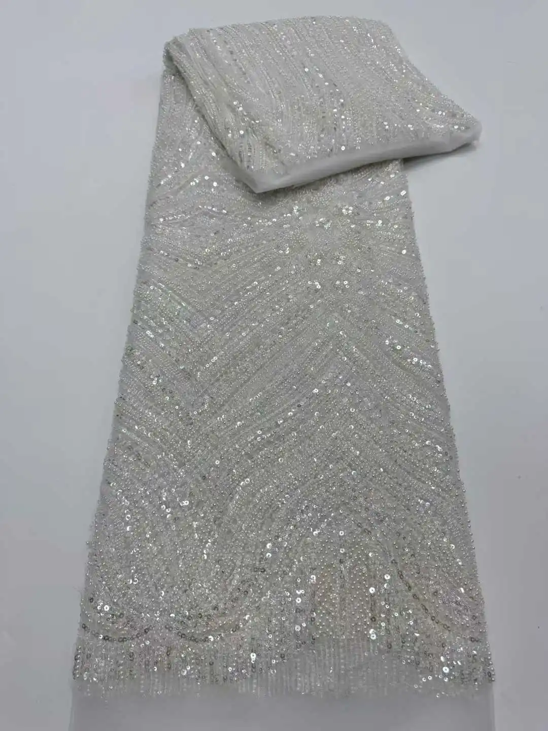 Party Season African Sequins Beads Tulle Lace Fabric 5Yards High Quality French Embroidery Net Lace For Sewing Wedding SZ1717