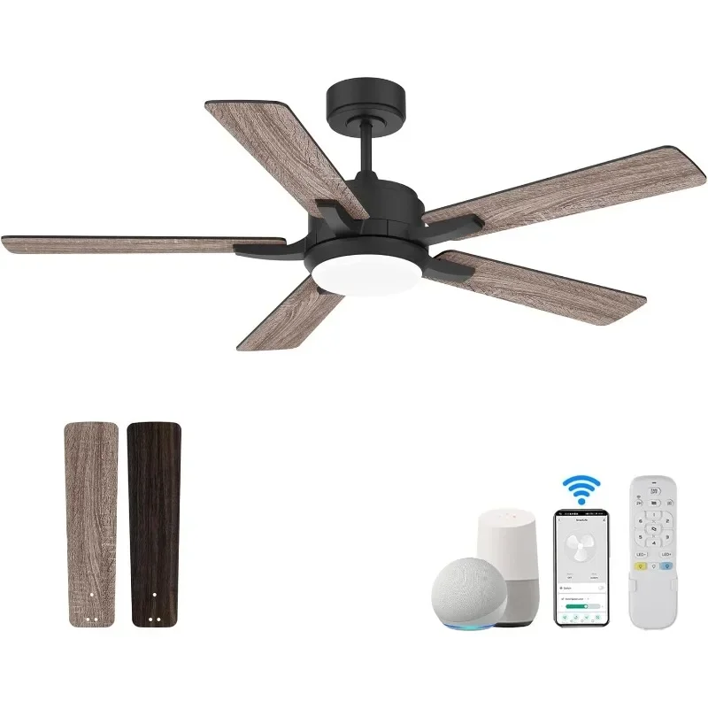 Smart Ceiling Fans with Lights Remote,Quiet DC Motor,Outdoor Indoor Modern Farmhouse Ceiling Fan,Dimmable,6-Speed