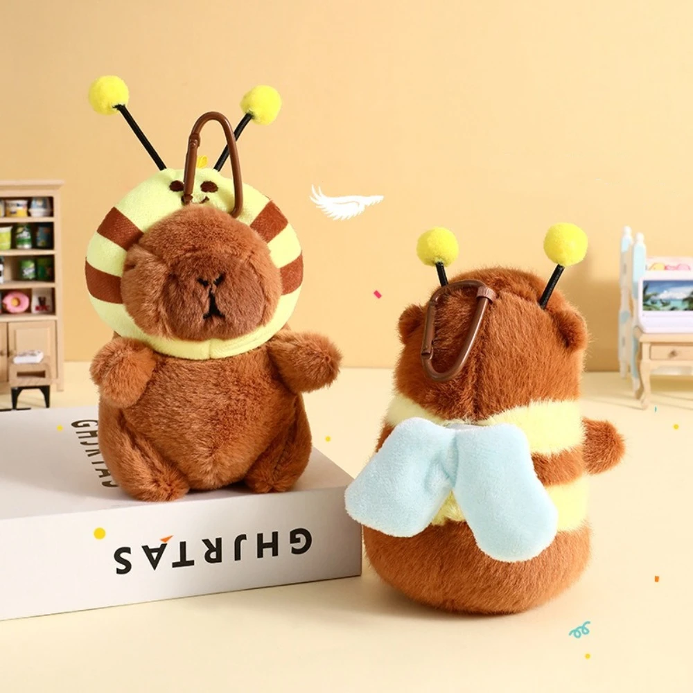 New Plush Capybara Keychain Stuffed Animals Bee Capybara Backpack Pendant Soft Plush with Drawstring Capibara Pendant