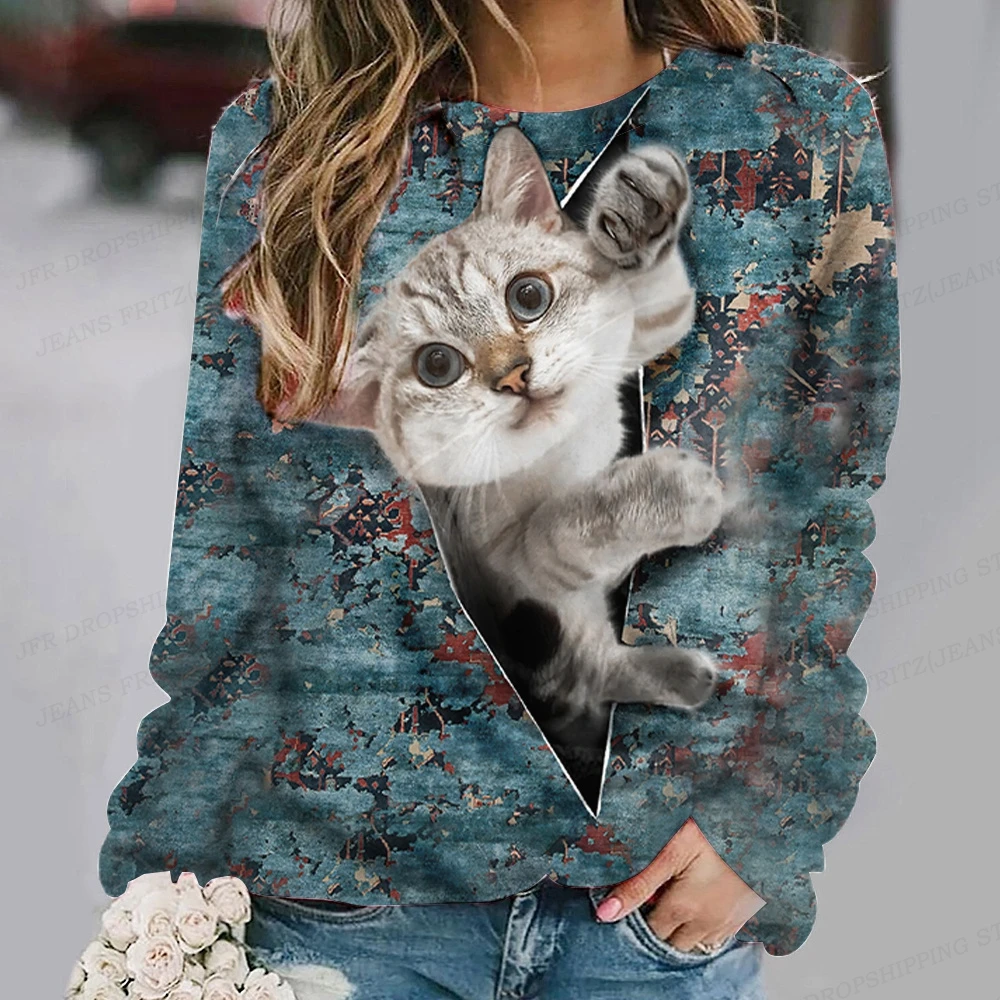 Funny Cat Print Hoodie Women Fashion Hoodies Sportwear Sweatshirts Animal Coats Women Sweats Kawaii Tracksuits Women's Clothing