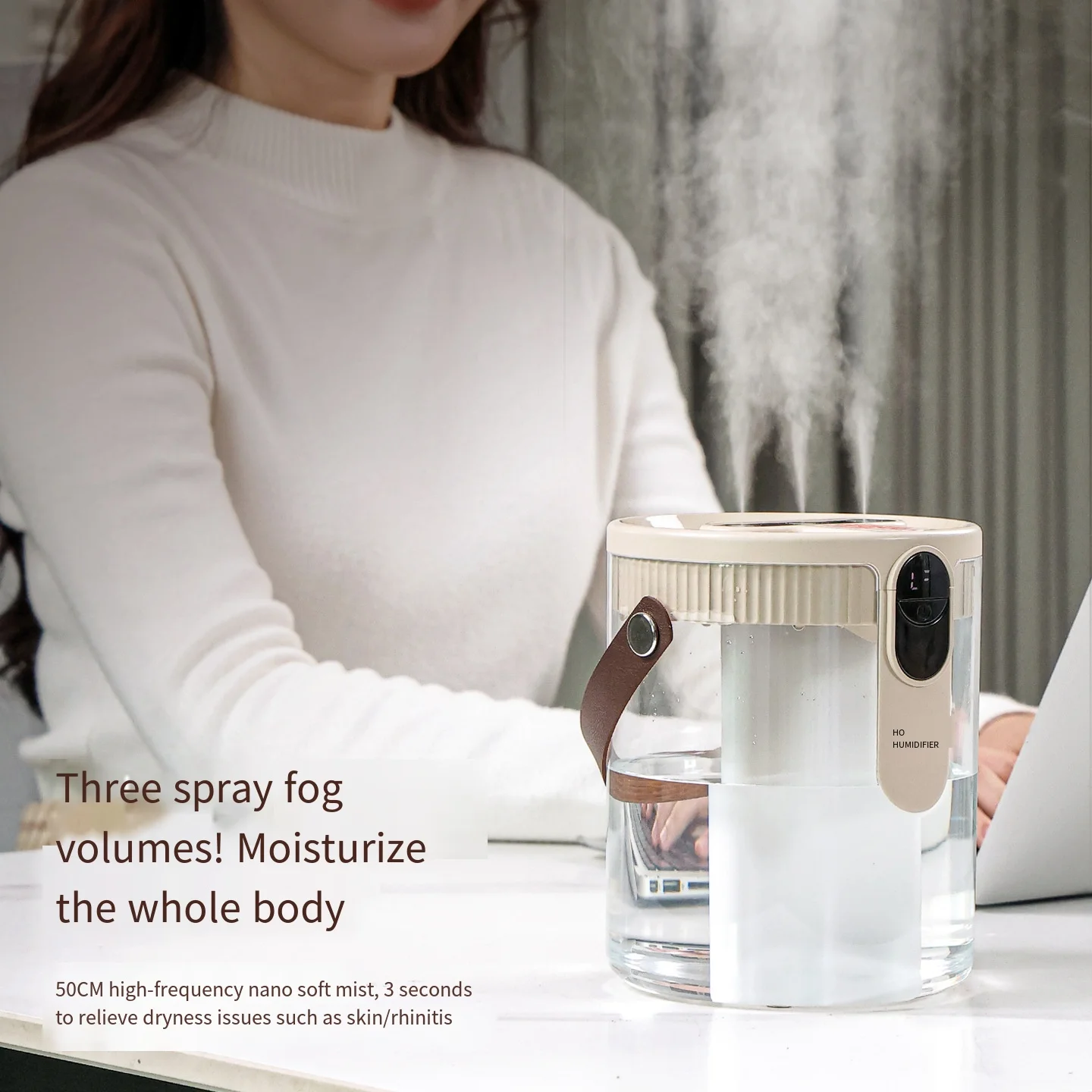 Three Spray Air Humidifier Large Capacity Humidifier USB Rechargeable Home Triple Spray Desktop Humidifier with LED Night Light