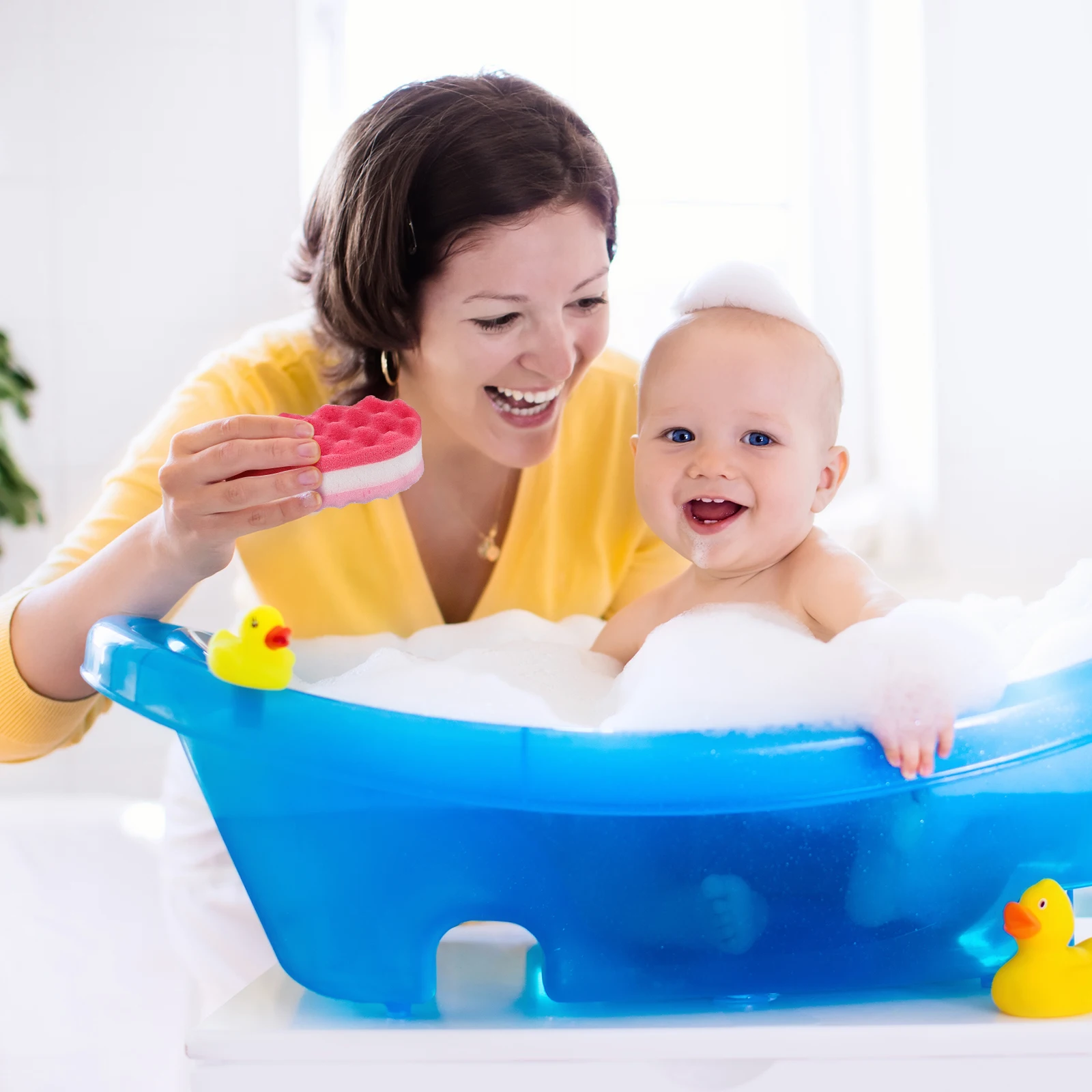 

4Pcs Body Wash Sponge Bath Scrubber Exfoliating Shower Sponge Set Gentle Skin Cleaning Tool Quick Drying Hanging Rope Design