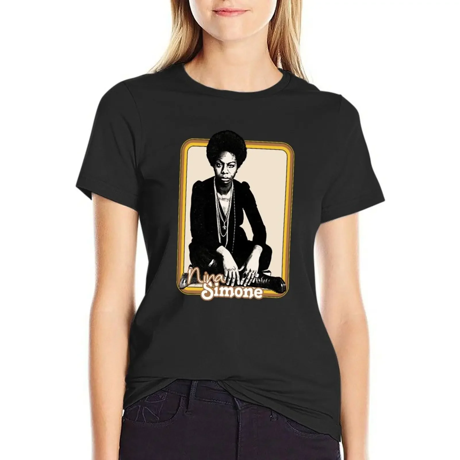 

Nina SimoneOriginal Retro Fan Art Design T-Shirt plain female anime clothes workout shirts for Women loose fit