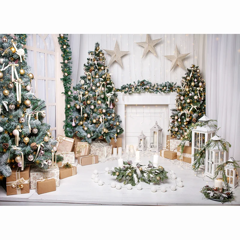 Elegant Christmas Interior Home Decoration Pine Tree Photography Backdrops Props Children Family Photo Studio Background AA-51